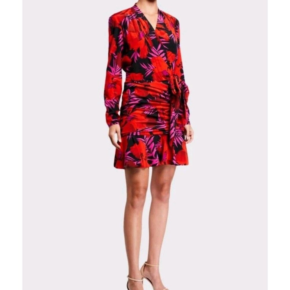 Veronica Beard Lorina Silk Crepe Wrap Dress NWT Red Floral Poppy Multi Size 6
